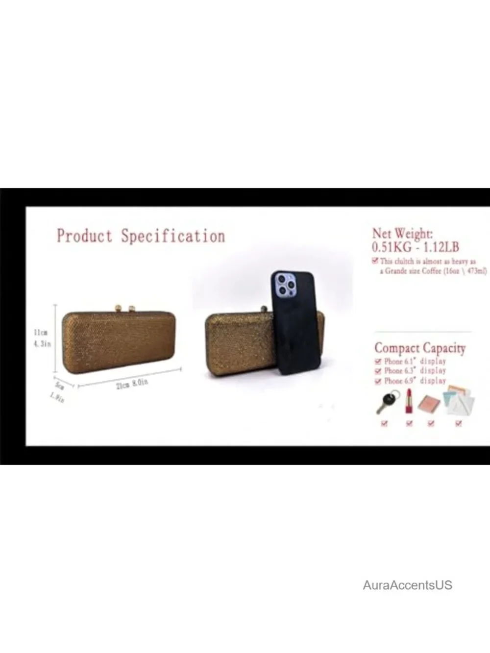 Crystal Rhinestone Evening Clutch with Detachable Chain Straps